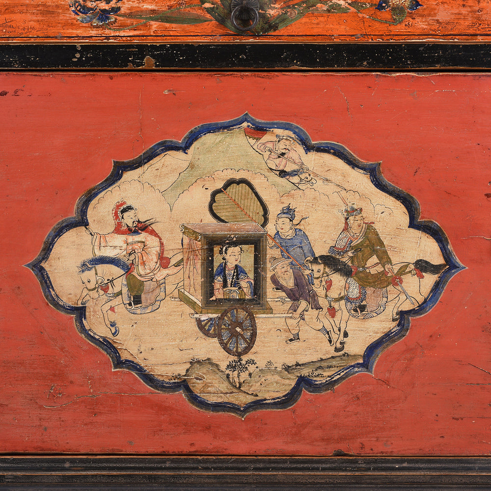 Chinese official traveling in a wheeled palanquin accompanied by guards on horseback.  | Indigo Antiques