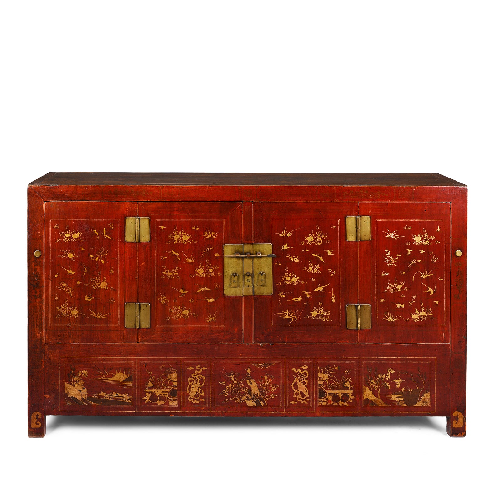Red Lacquer Chinese Dongbei Sideboard - Ca 1920 | INDIGO ANTIQUES