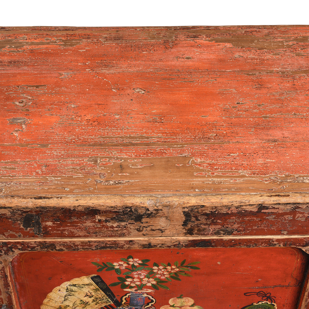 Detail From Antique Red Painted Gansu Sideboard | Indigo Antiques
