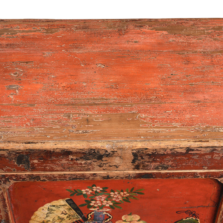 Detail From Antique Red Painted Gansu Sideboard | Indigo Antiques