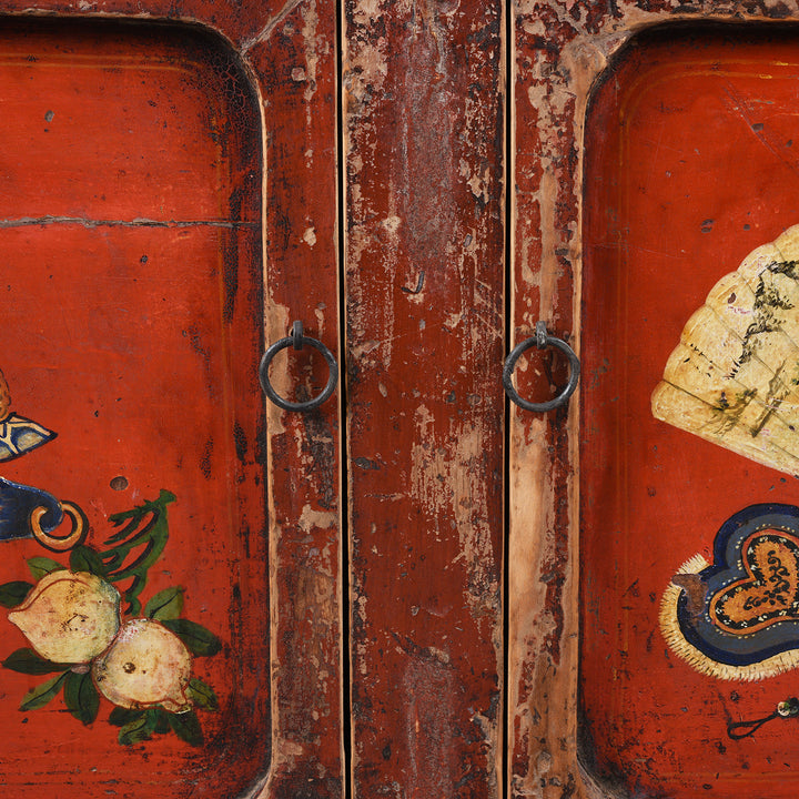 Doors Detail From Antique Red Painted Gansu Sideboard | Indigo Antiques