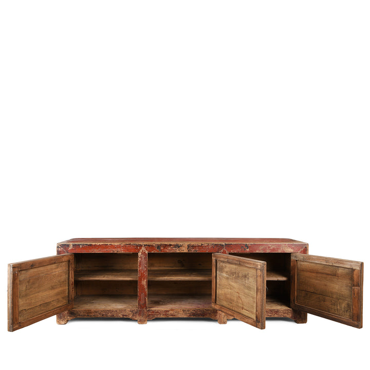 Open Doors View Of Antique Red Painted Gansu Sideboard | Indigo Antiques
