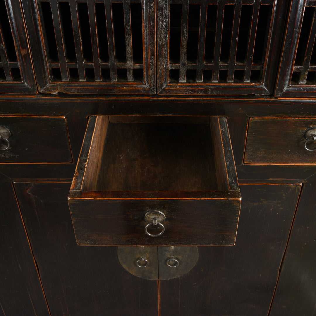 Drawer Detail From Antique Black Lacquer Kitchen Cabinet From Tianjin | Indigo Antiques