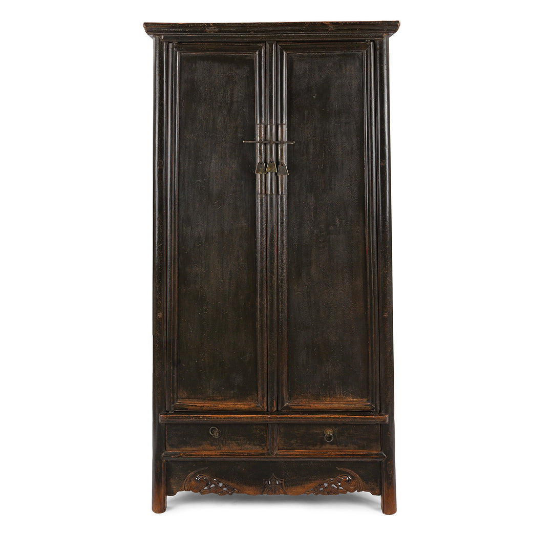 Antique Chinese Black Lacquer Round Corner, Round Leg Style Taper Cabinet From Shanxi - Early 19thC | Indigo Antiques
