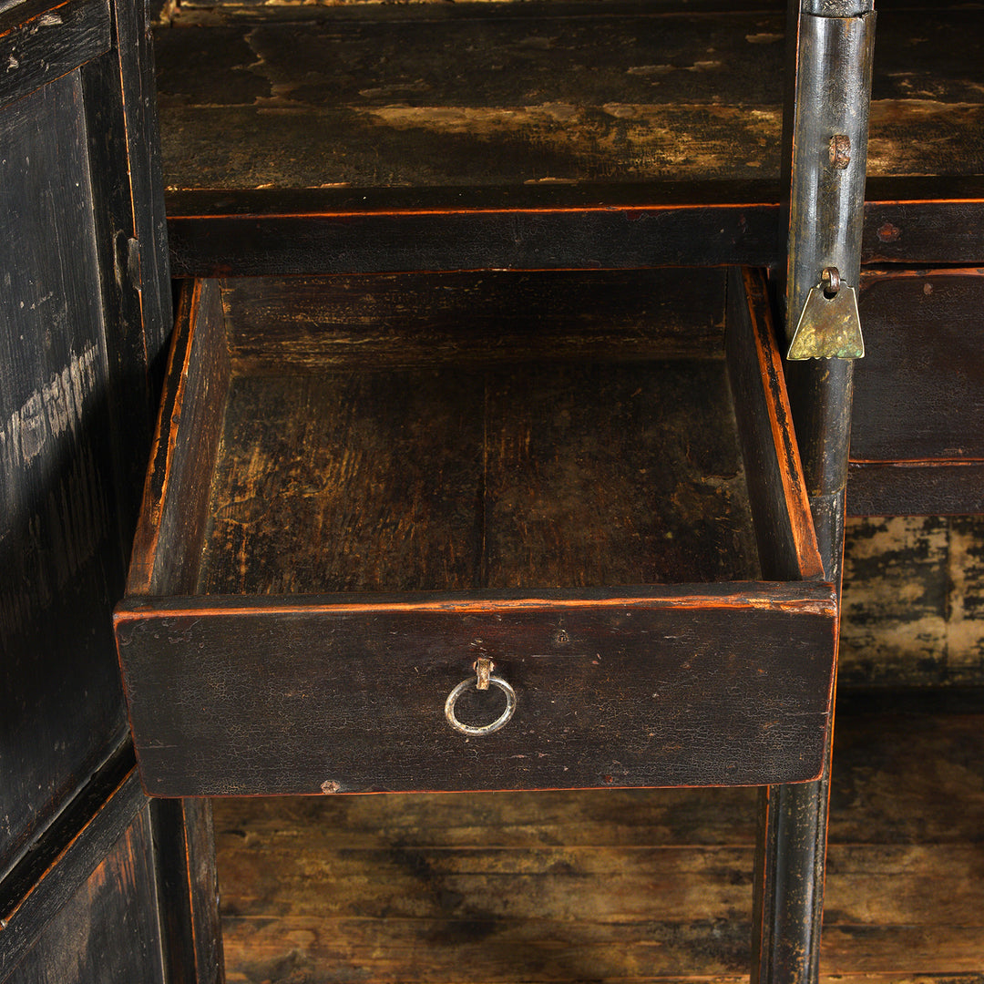 Drawer Detail From Chinese Black Lacquer Taper Cabinet From Shanxi - Early 19thC | Indigo Antiques
