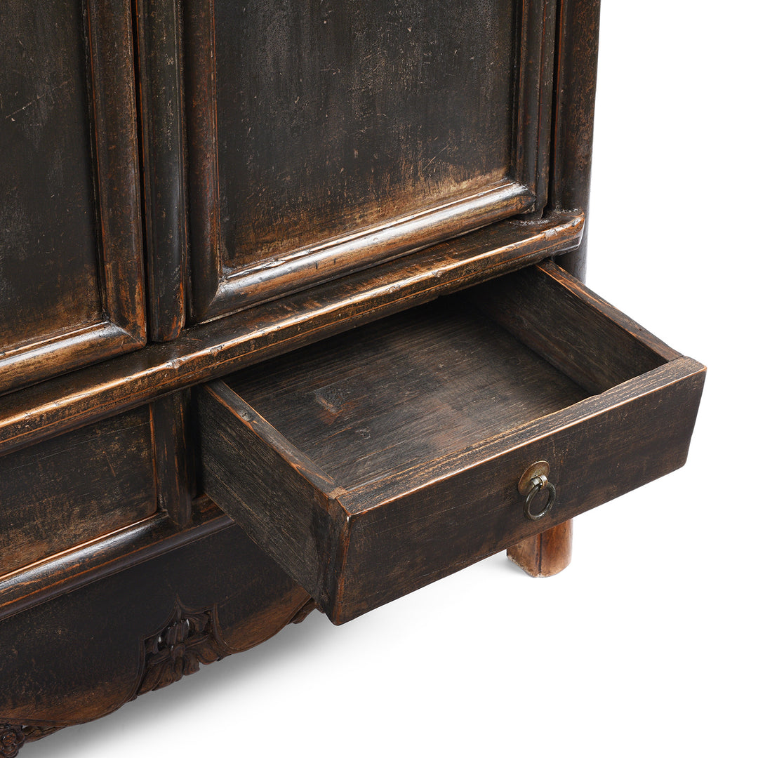 Drawer Detail From Chinese Black Lacquer Taper Cabinet From Shanxi - Early 19thC | Indigo Antiques
