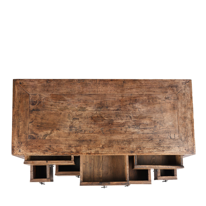 Top Down View Of Antique 7 Drawer Console Table From Shanxi | Indigo Antiques
