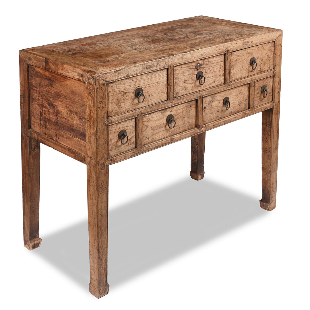 Angled VIew Of Antique 7 Drawer Console Table From Shanxi | Indigo Antiques