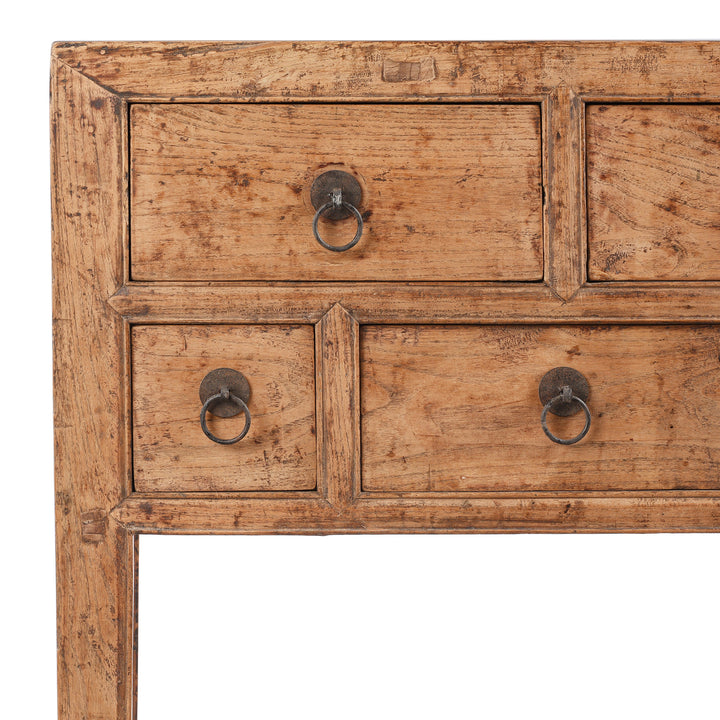 Corner Detail From Antique 7 Drawer Console Table From Shanxi | Indigo Antiques