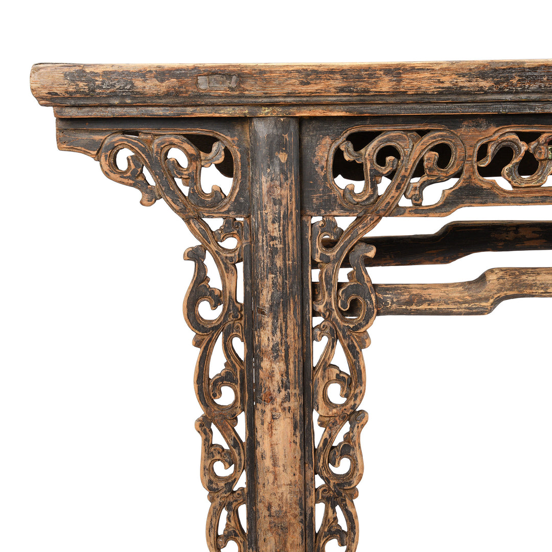 Floral Detail from an Antique Carved Floral Chinese Altar Table From Qinghai | Indigo Antiques