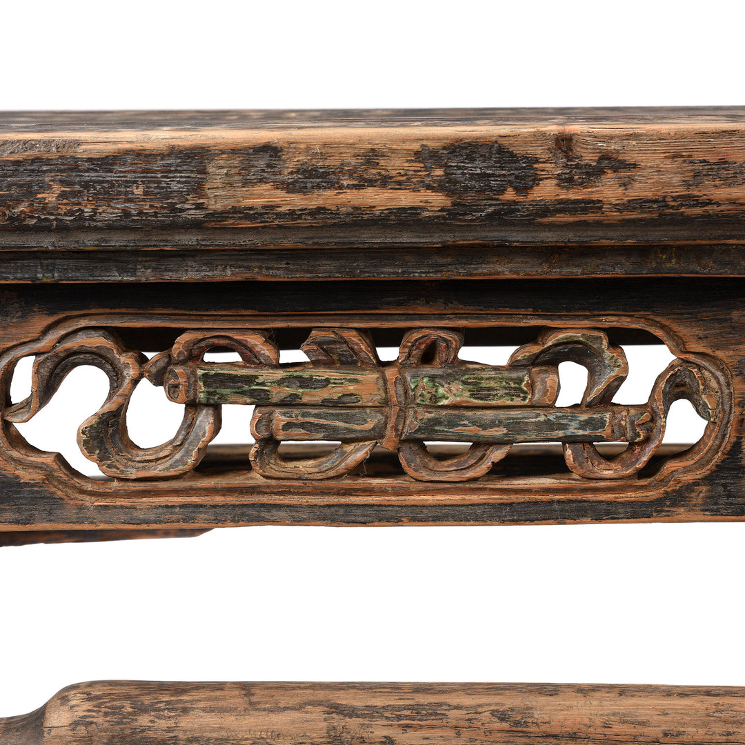 Scrolls Detail an Antique Carved Floral Chinese Altar Table From Qinghai | Indigo Antiques
