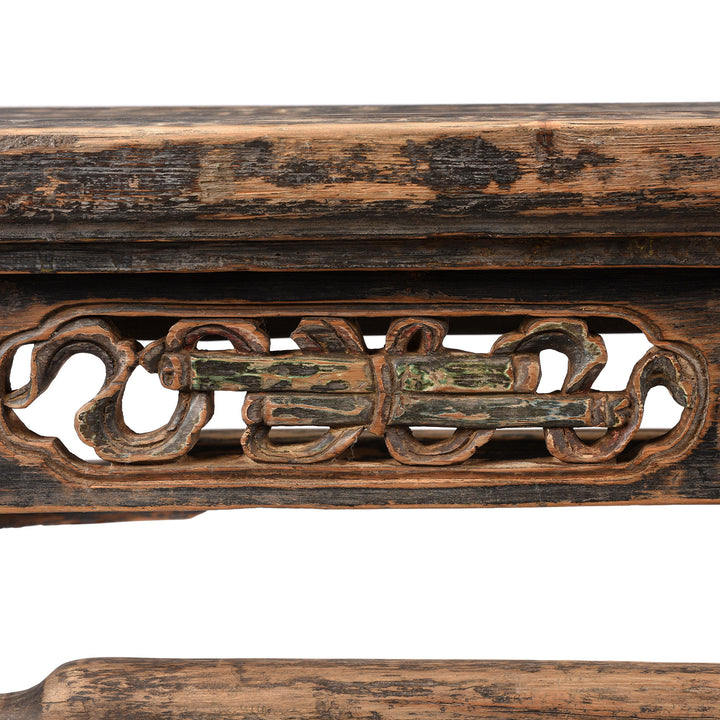 Scrolls Detail an Antique Carved Floral Chinese Altar Table From Qinghai | Indigo Antiques