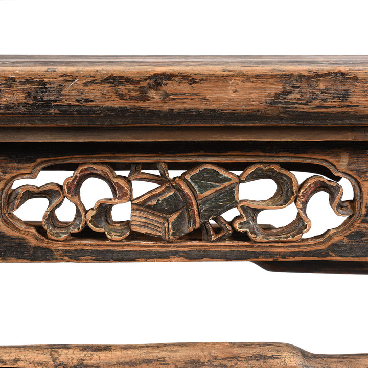 Book Carving Detail from an Antique Carved Floral Chinese Altar Table From Qinghai | Indigo Antiques