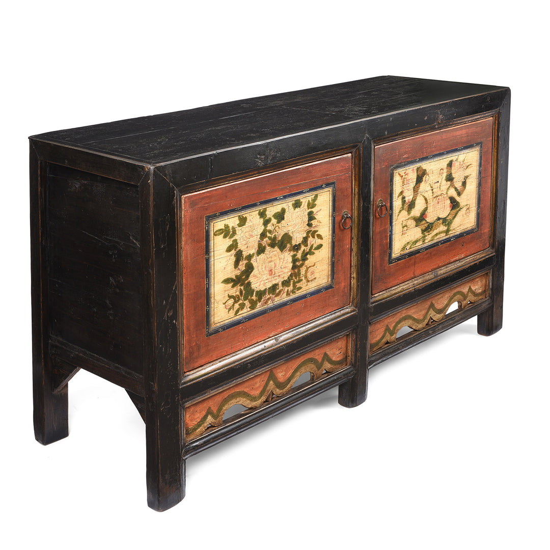 Angled View Of Antique Painted Sideboard From Gansu | Indigo Antiques