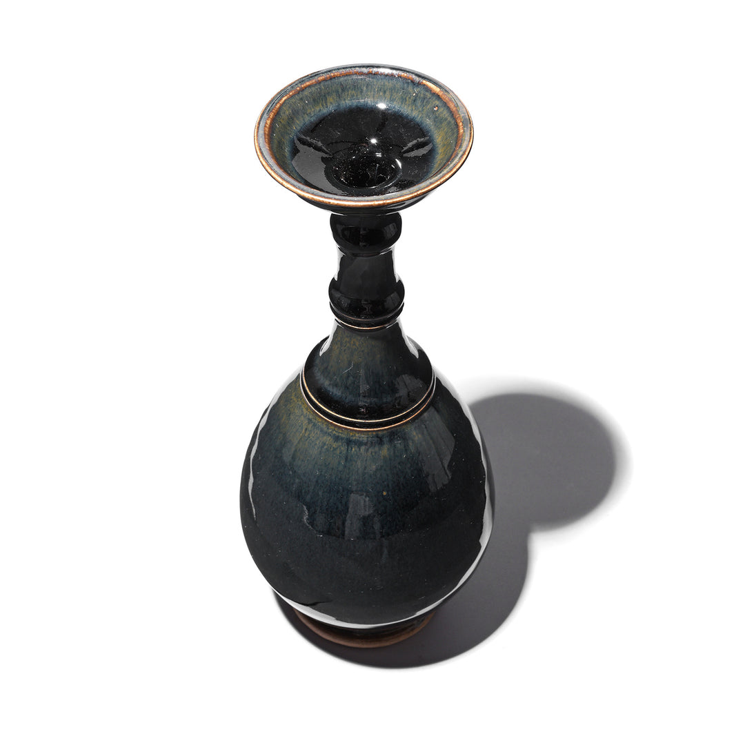 Top Down View Of Black Glazed Flower Vase | Indigo Antiques
