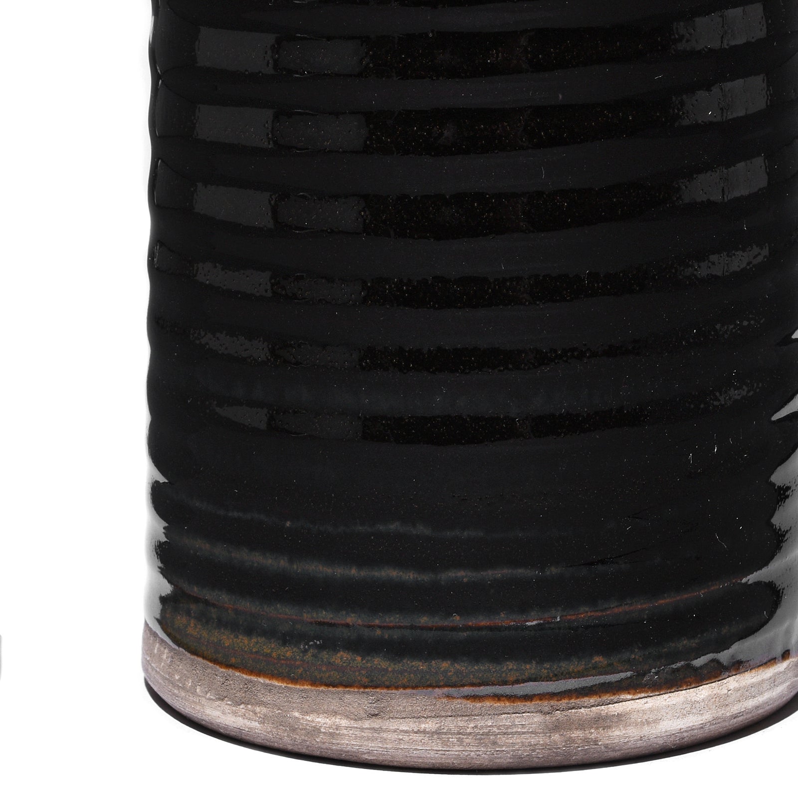 Base And Ribbing Detail From Black Glazed Stoneware Vase | Indigo Antiques