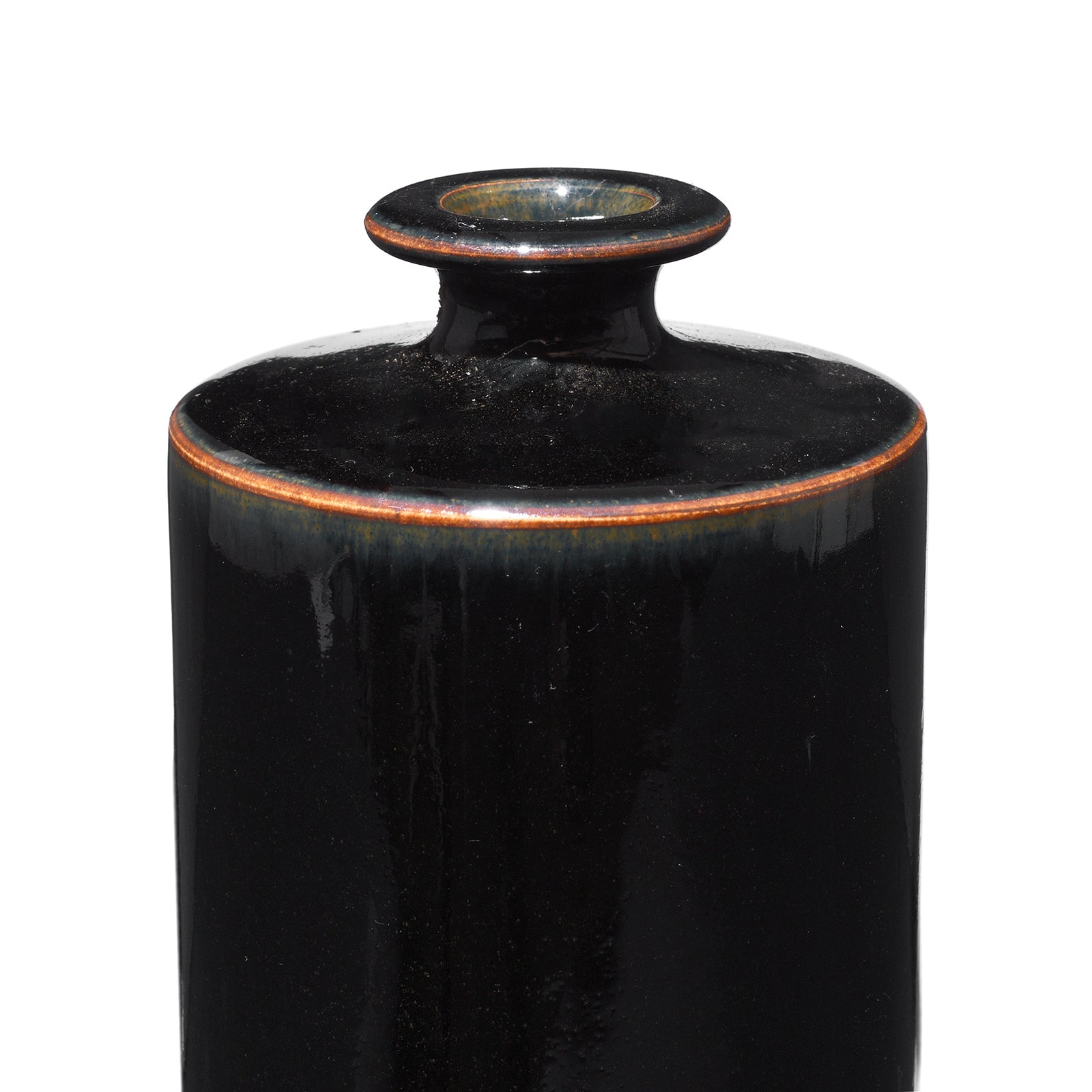 Rim Detail From Black Glazed Stoneware Vase | Indigo Antiques