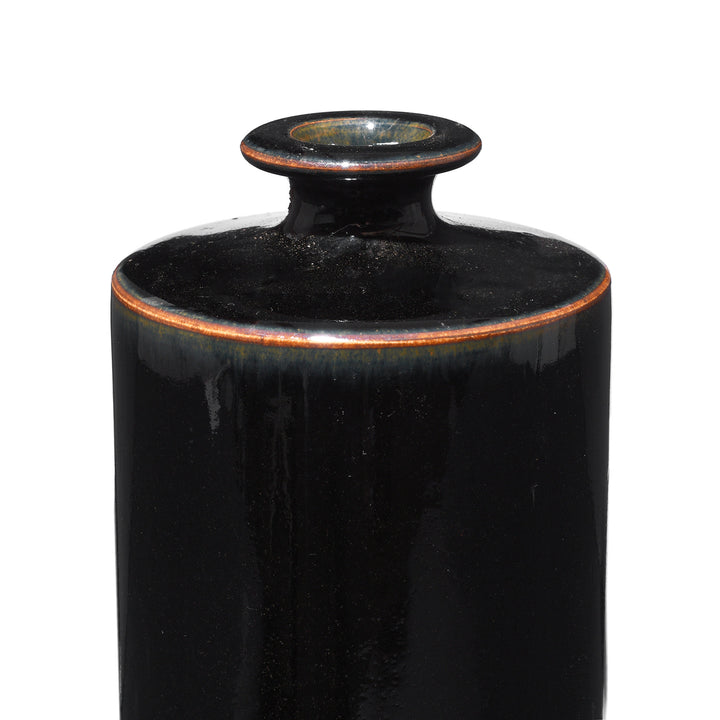 Rim Detail From Black Glazed Stoneware Vase | Indigo Antiques