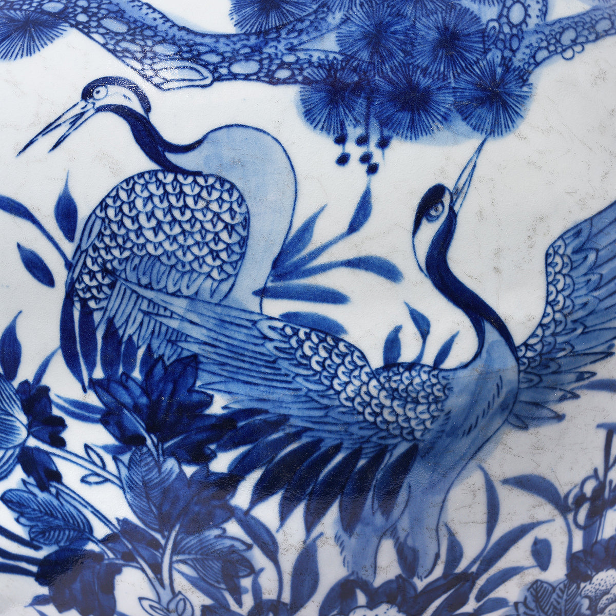 Crane Detail From Blue & White Porcelain Temple Jar - Crane Design | Indigo Antiques