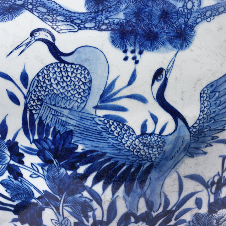 Crane Detail From Blue & White Porcelain Temple Jar - Crane Design | Indigo Antiques