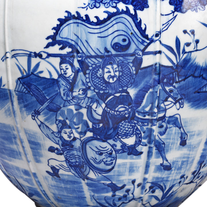 Warrior Detail From Blue & White Porcelain Temple Jar - Battle Design | Indigo Antiques