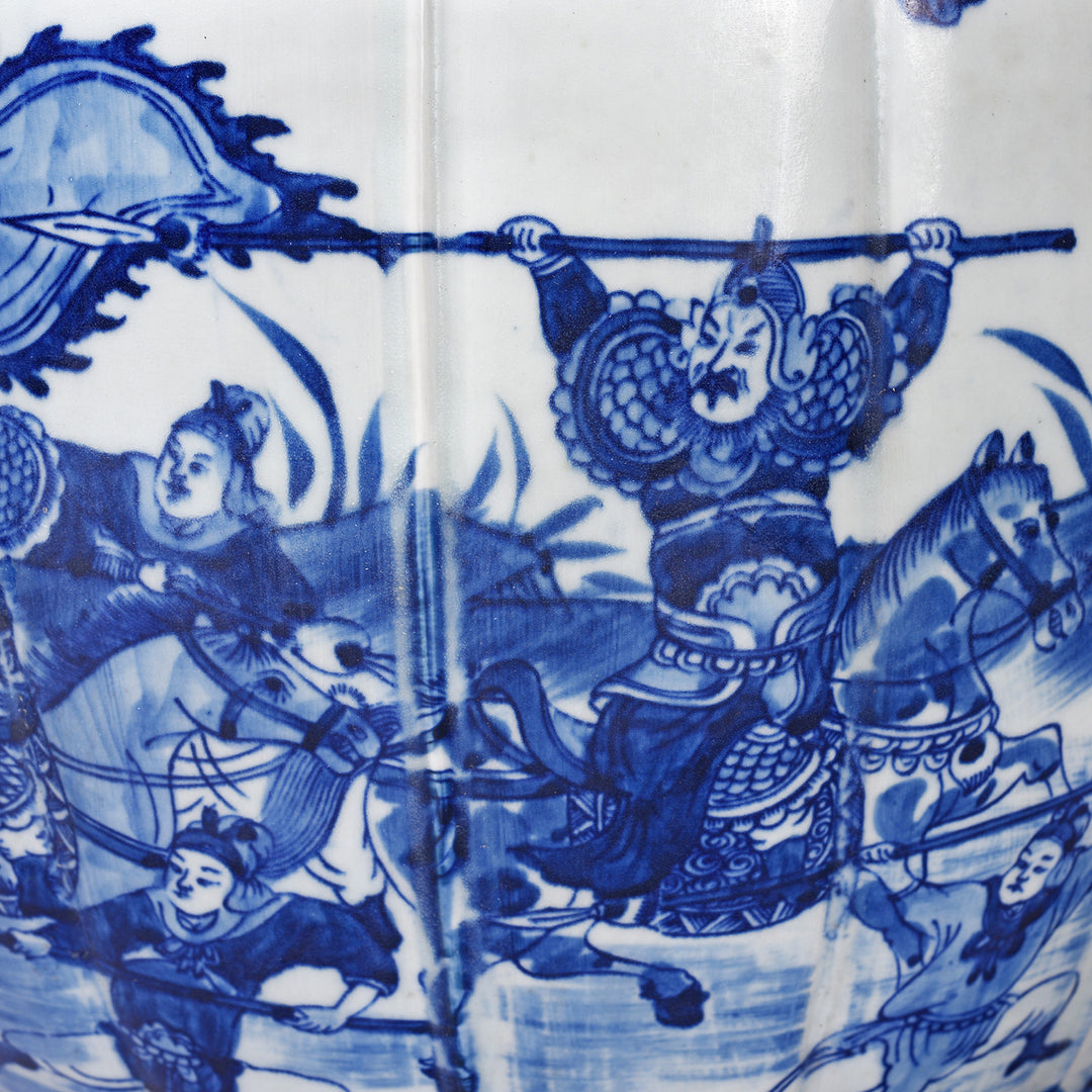 Artwork Detail From Blue & White Porcelain Temple Jar - Battle Design | Indigo Antiques