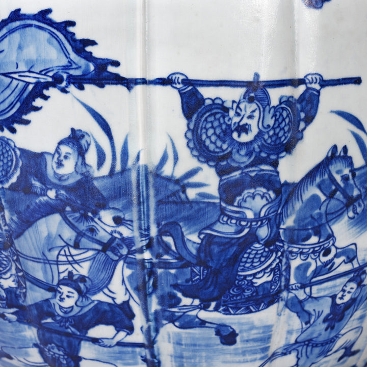 Artwork Detail From Blue & White Porcelain Temple Jar - Battle Design | Indigo Antiques