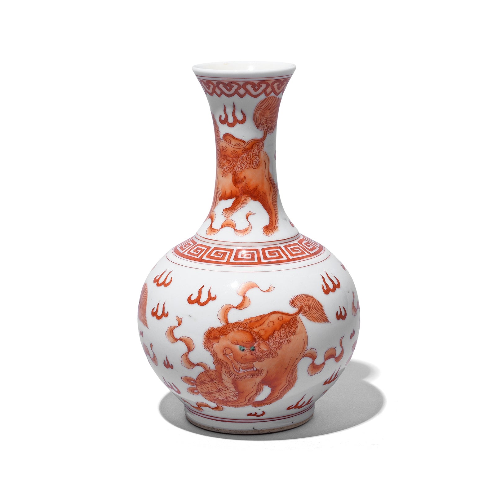 Burnt Orange Porcelain Vase - Snow Lions | Indigo Antiques