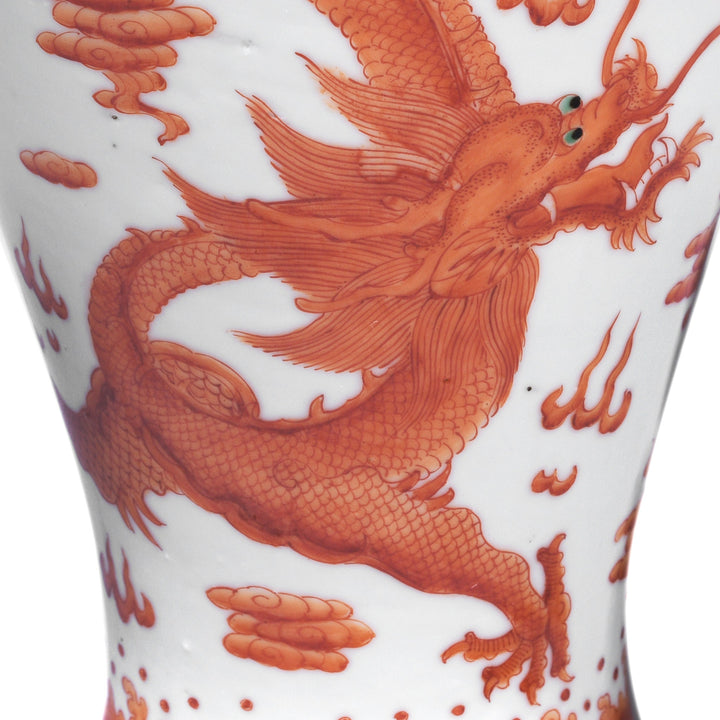 Dragon Detail From Chinese Burnt Orange Porcelain Fengweizen Vase | Indigo Antiques