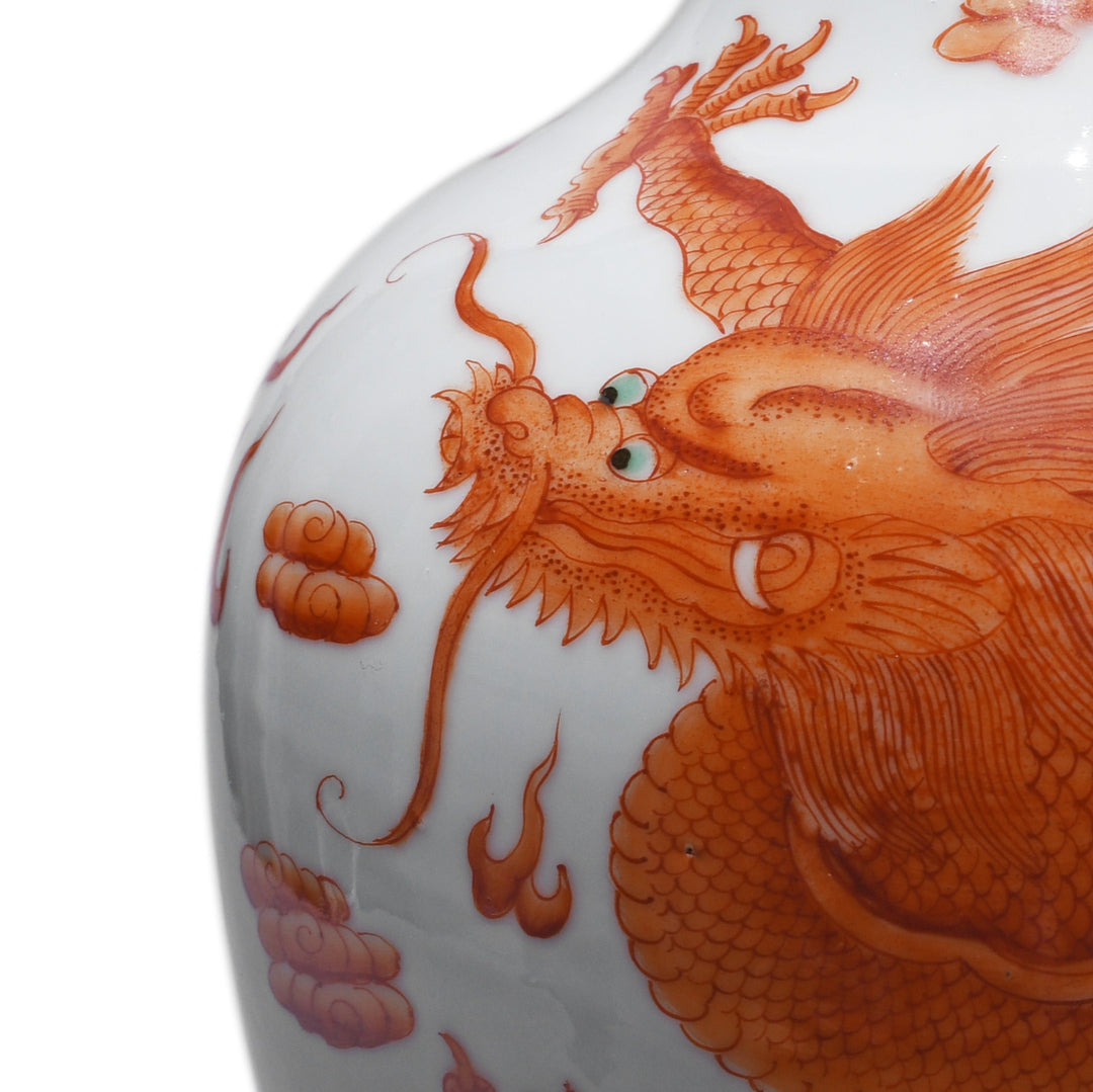 Dragon Detail From Chinese Burnt Orange Porcelain Fengweizen Vase | Indigo Antiques