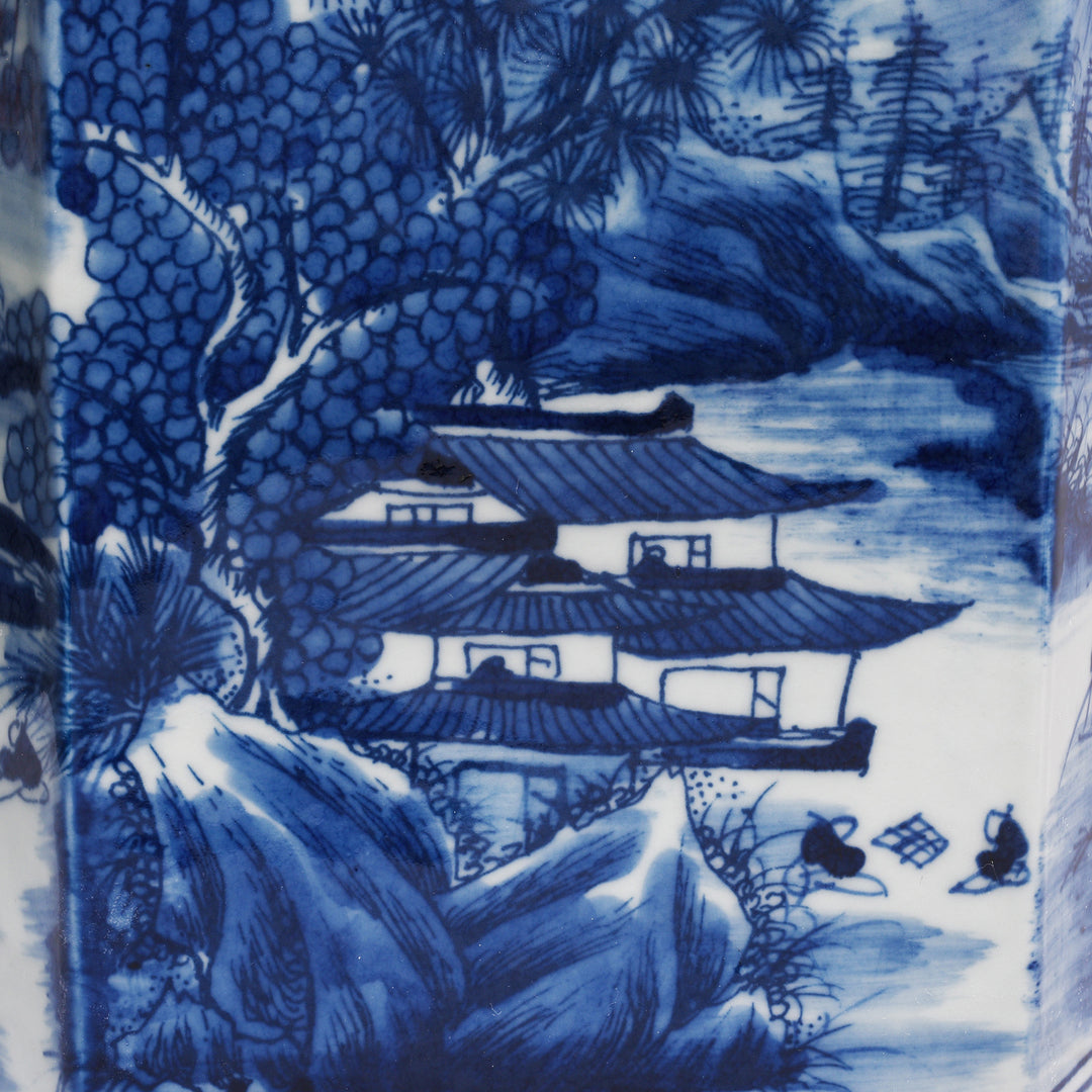 Scene Detail From Blue & White Porcelain Tea Caddy - Pastoral Scenes | Indigo Antiques