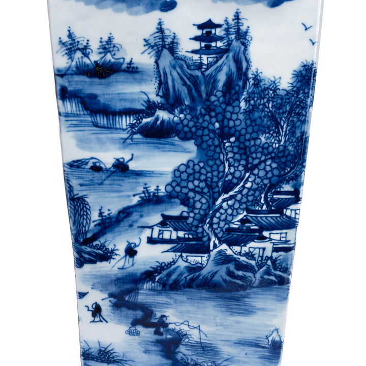 Artwork Detail From Blue & White Porcelain Squared Vase - Pastoral Scenes 