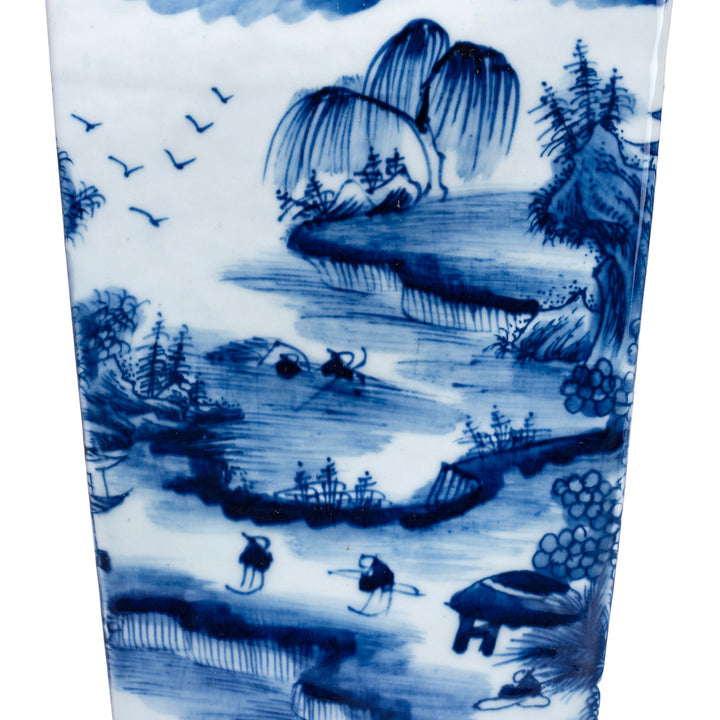 Artwork Detail From Blue & White Porcelain Squared Vase - Pastoral Scenes 