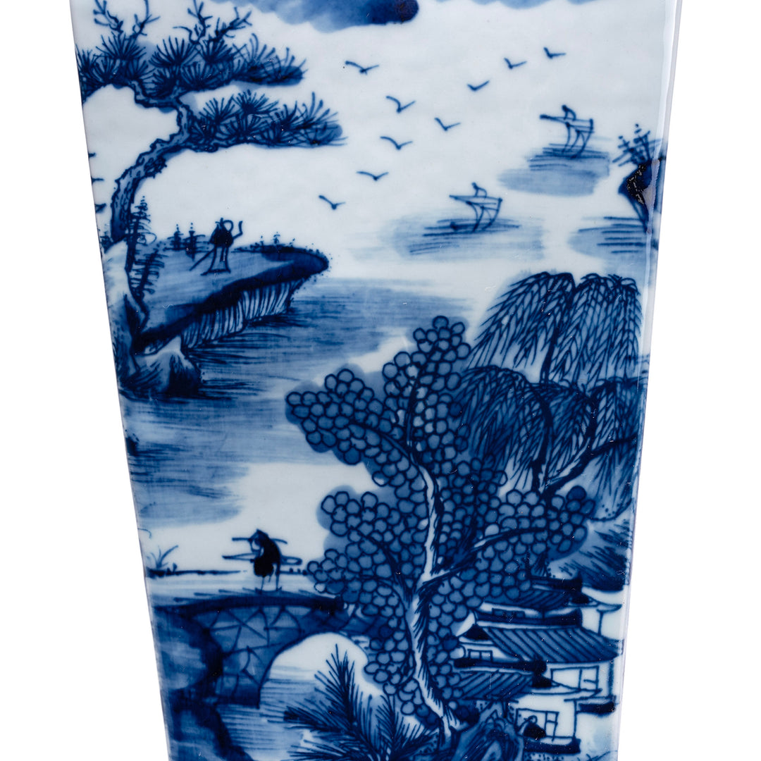 Artwork Detail From Blue & White Porcelain Squared Vase - Pastoral Scenes 