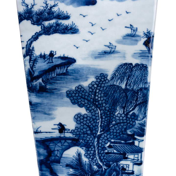 Artwork Detail From Blue & White Porcelain Squared Vase - Pastoral Scenes 