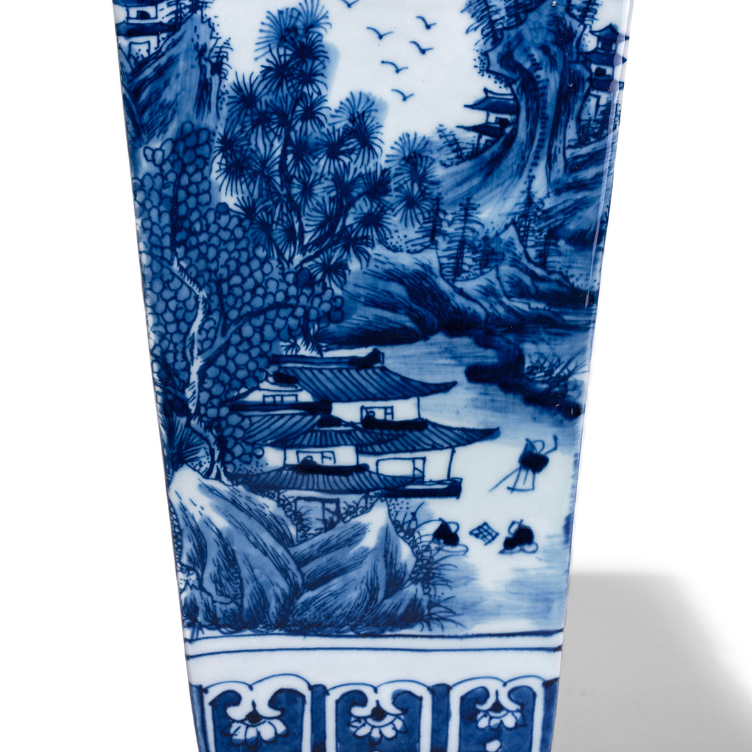Artwork Detail From Blue & White Porcelain Squared Vase - Pastoral Scenes 