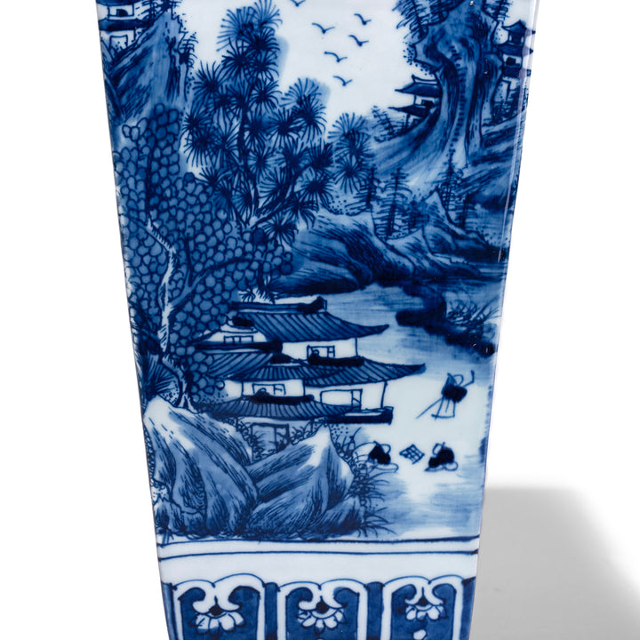 Artwork Detail From Blue & White Porcelain Squared Vase - Pastoral Scenes 