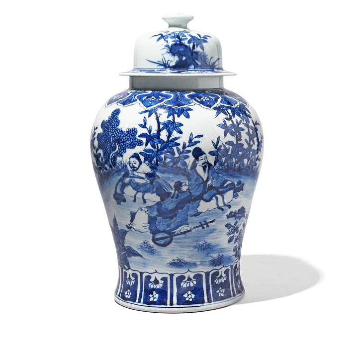 Chinese Blue & White Porcelain Temple Jar - Seven Masters | Indigo Antiques
