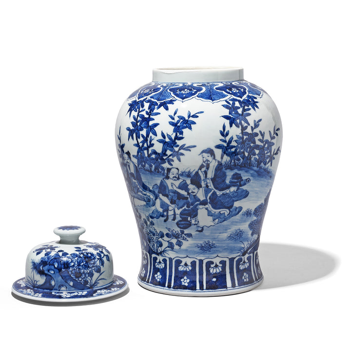 Back Of Chinese Blue & White Porcelain Temple Jar - Seven Masters | Indigo Antiques