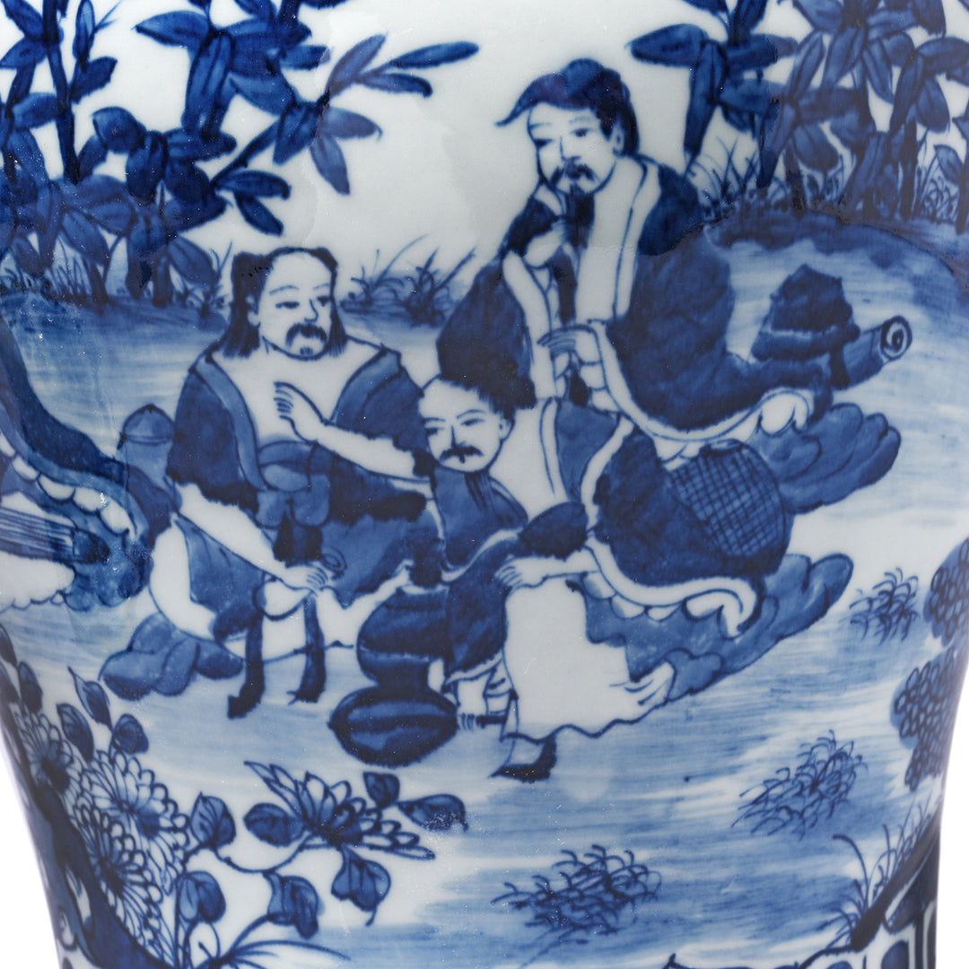 Design Detail From Chinese Blue & White Porcelain Temple Jar - Seven Masters | Indigo Antiques