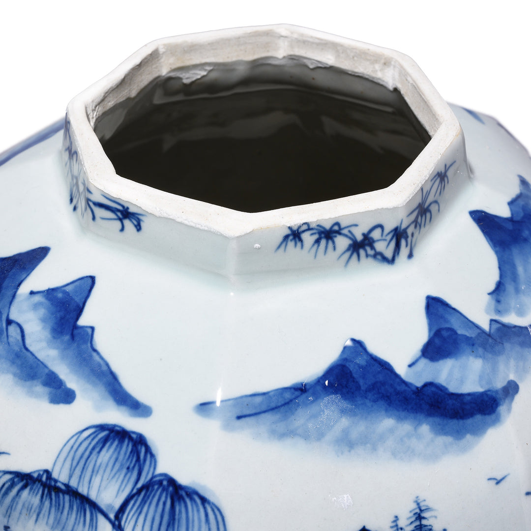 Rim Detail From Octagonal Blue & White Porcelain Temple Jar | Indigo Antiques