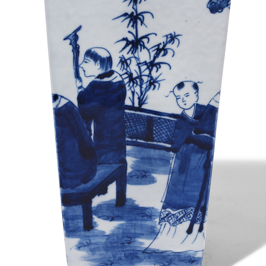 Paintwork Detail From Blue & White Porcelain Squared Vase | Indigo Antiques