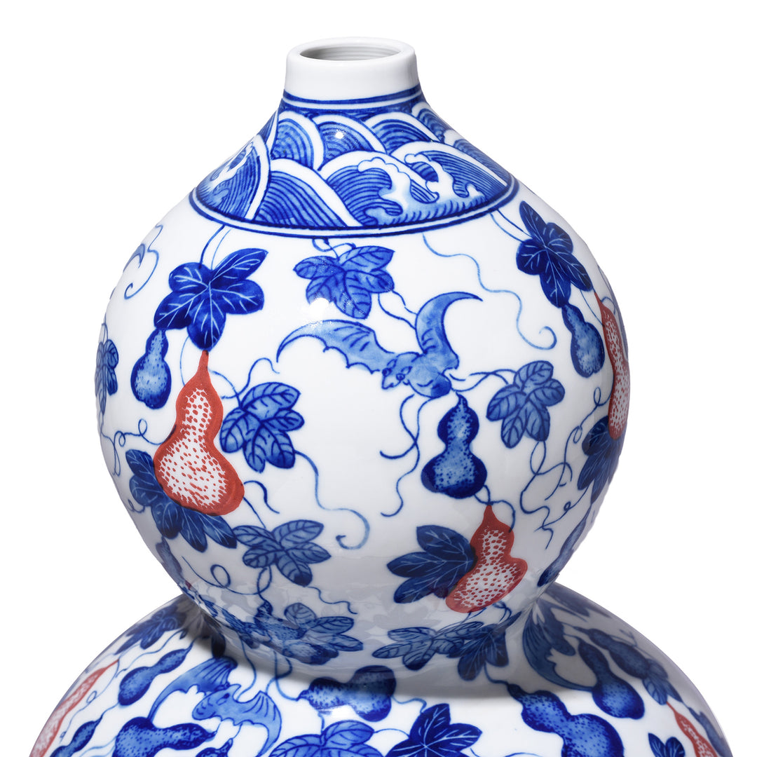 Top Gourd Detail From Iron Red, Blue & White Porcelain Huluping Double Gourd Vase | Indigo Antiques