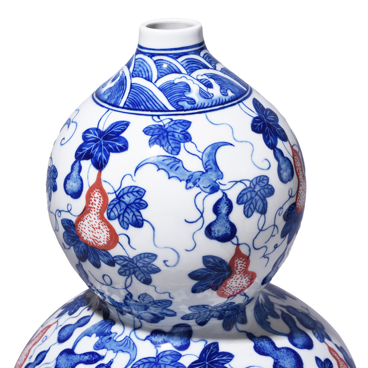 Top Gourd Detail From Iron Red, Blue & White Porcelain Huluping Double Gourd Vase | Indigo Antiques