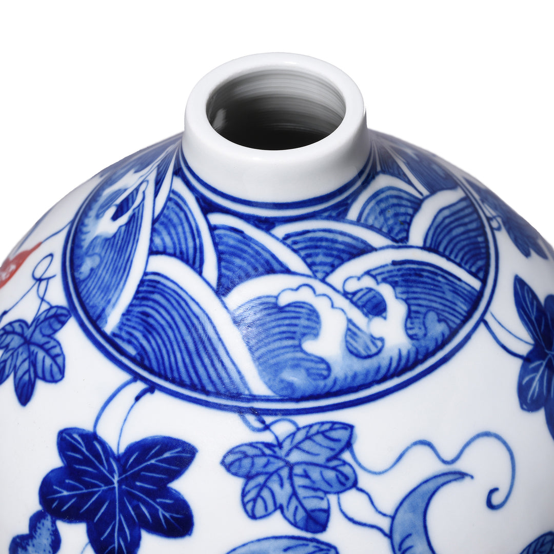 Spout Detail From Iron Red, Blue & White Porcelain Huluping Double Gourd Vase | Indigo Antiques