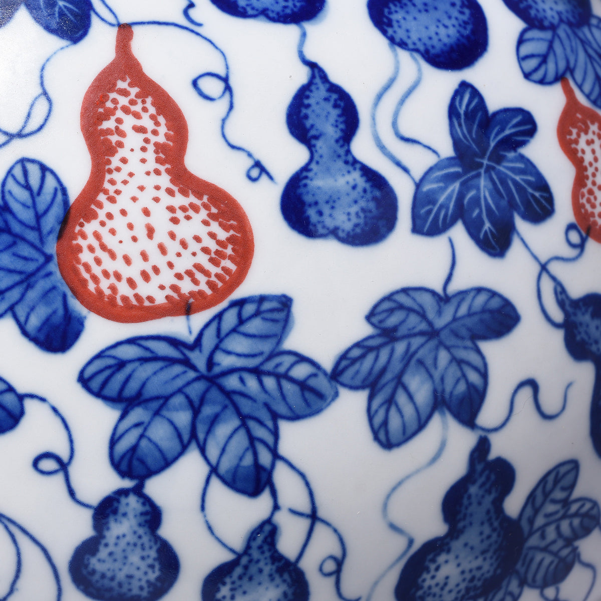 Paintwork Detail From Iron Red, Blue & White Porcelain Huluping Double Gourd Vase | Indigo Antiques