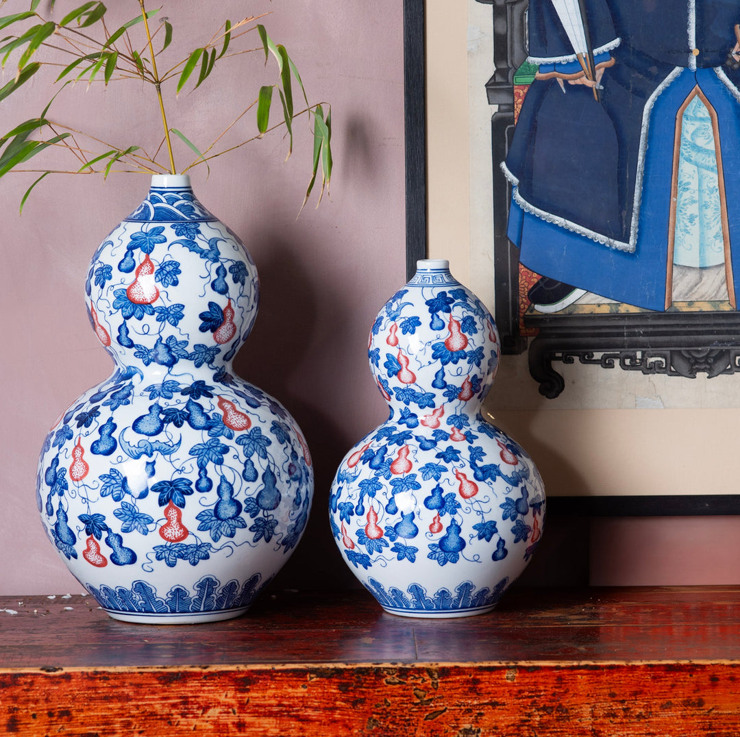 Iron Red, Blue & White Porcelain Huluping Double Gourd Vase | Indigo Antiques
