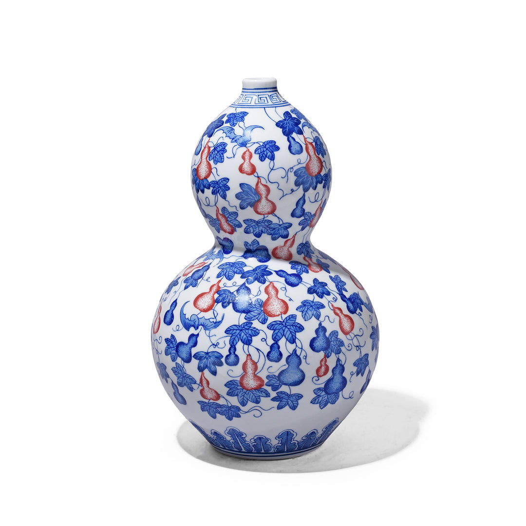 Small Iron Red, Blue & White Porcelain Huluping Double Gourd Vase | Indigo Antiques