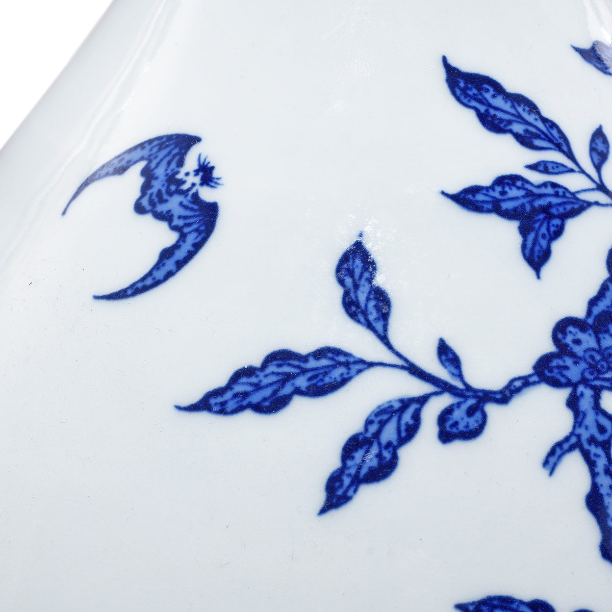 Bat Detail From Blue & White Porcelain Fengweizun Vase - Peach Tree Design | Indigo Antiques