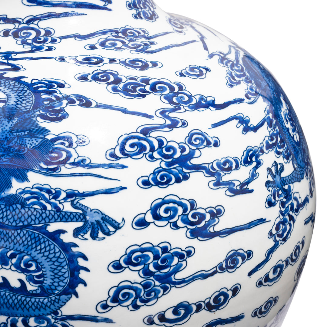 Clouds Detail From Blue & White Porcelain Vase - Dragon Design | Indigo Antiques